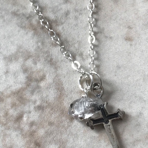 Herkimer diamond and sterling cross - Picture 3 of 4